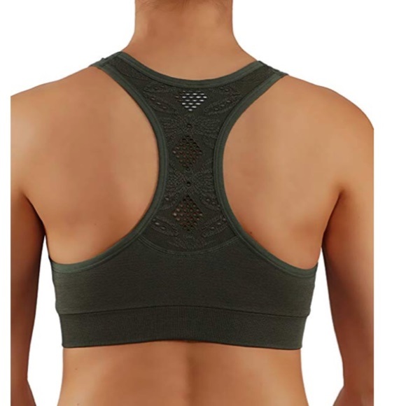 Olive scoop neck sports bra push up Racerback - Picture 2 of 3